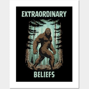 Extraordinary Beliefs Sasquatch Big Foot Yeti Gift for Bigfoot Enthusiast Cryptid Hunter Posters and Art